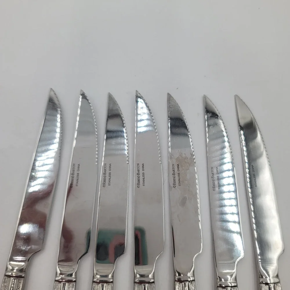 7 Reed & Barton ROYAL BRAID Stainless Steel Knives Serrated Blade Beaded Handle